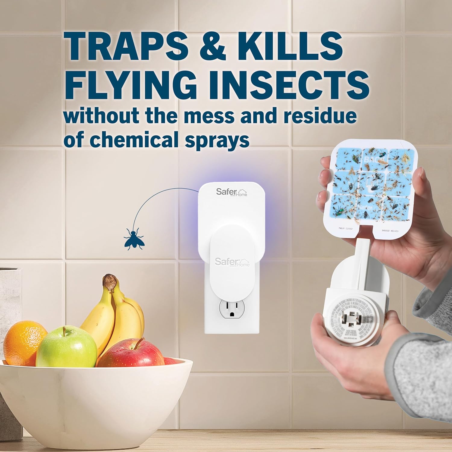 Safer Home Indoor Plug-In Fly Trap - SH502 - Effective Fruit Fly Traps for Indoors, Gnat Traps for House Indoor, 400 Sq Ft Protection - Style: 1 Device   2 Glue Cards
